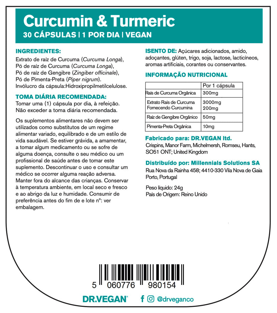 DR.VEGAN® Curcumin & Turmeric x 30 cápsulas
