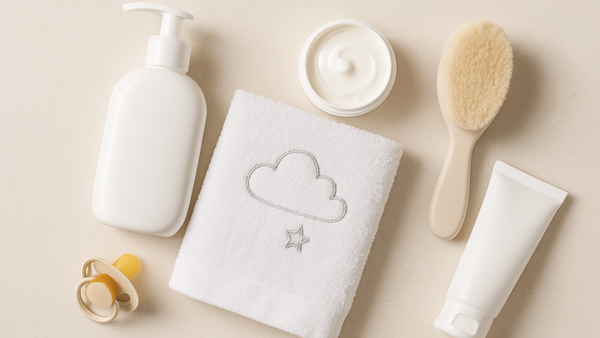 Ilustração para o artigo: Cuidados com a Pele do Bebé: Produtos Essenciais para a Rotina Diária de Higiene