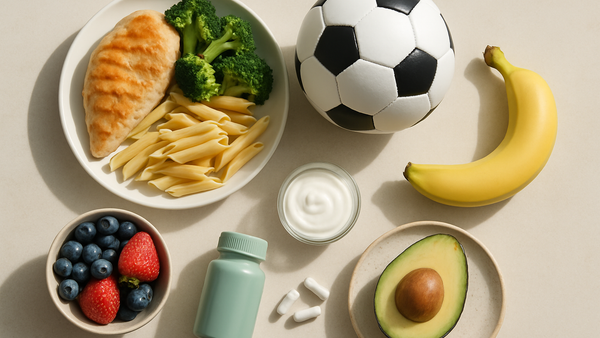 Ilustração para o artigo: O que comer depois de um jogo de futebol? Guia de recuperação nutricional