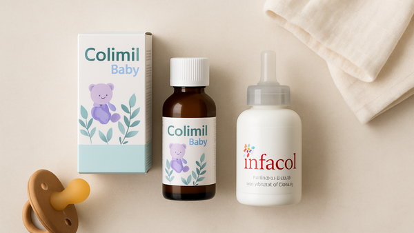 Ilustração para o artigo: Colimil Baby ou Infacol: qual é melhor para as cólicas do bebé?