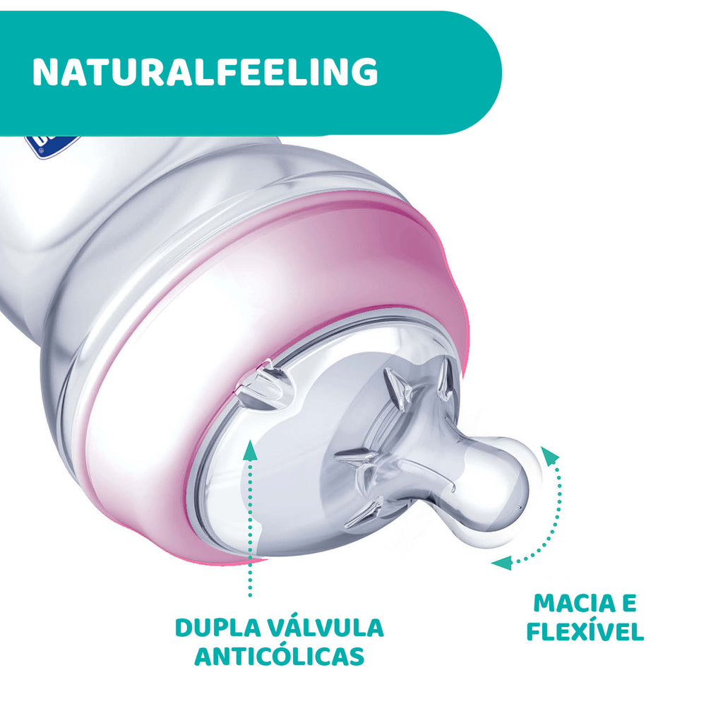 Chicco Biberón Natural Feeling +2 meses 250 mL Rosa