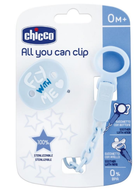 Chicco All You Can Clip - Clip Chupeta Azul +0m