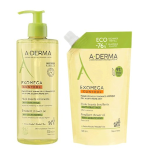 A-Derma Exomega Control Kit Óleo Lavante 500mL + Recarga 500 mL