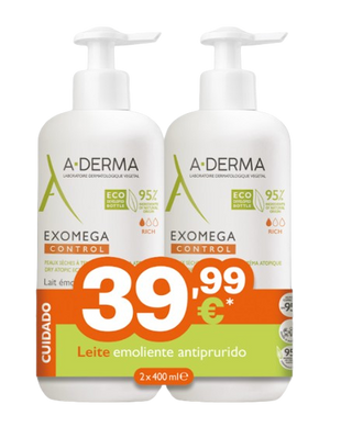 A-Derma Exomega Control Pack Leite Emoliente 2 x 400 mL