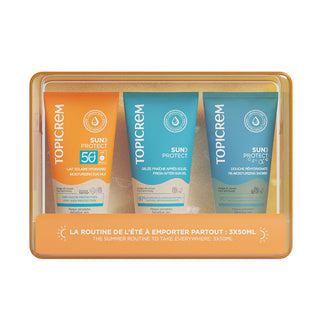 Topicrem SUN PROTECT Leite Solar SPF50+ + After Sun + Gel de Duche + Necessaire Viagem