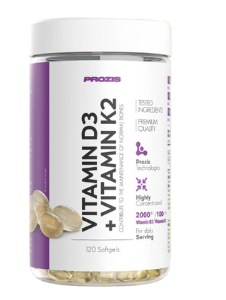 Prozis Vitamina D3 + K2 120 Softgels – Ossos, Imunidade & Músculos