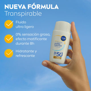 Nivea Sun Fluido Facial Invisível SPF50+ 40 mL – Proteção Matificante