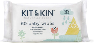 Kit & Kin Toalhitas Bebé Biodegradáveis 60 Unidades - Suaves e Hipoalergénicas
