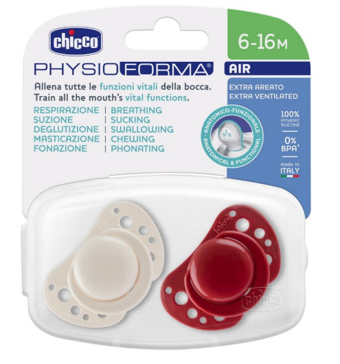 Chicco Chupeta Physio Air 6-16 meses Vermelha + Bege x2