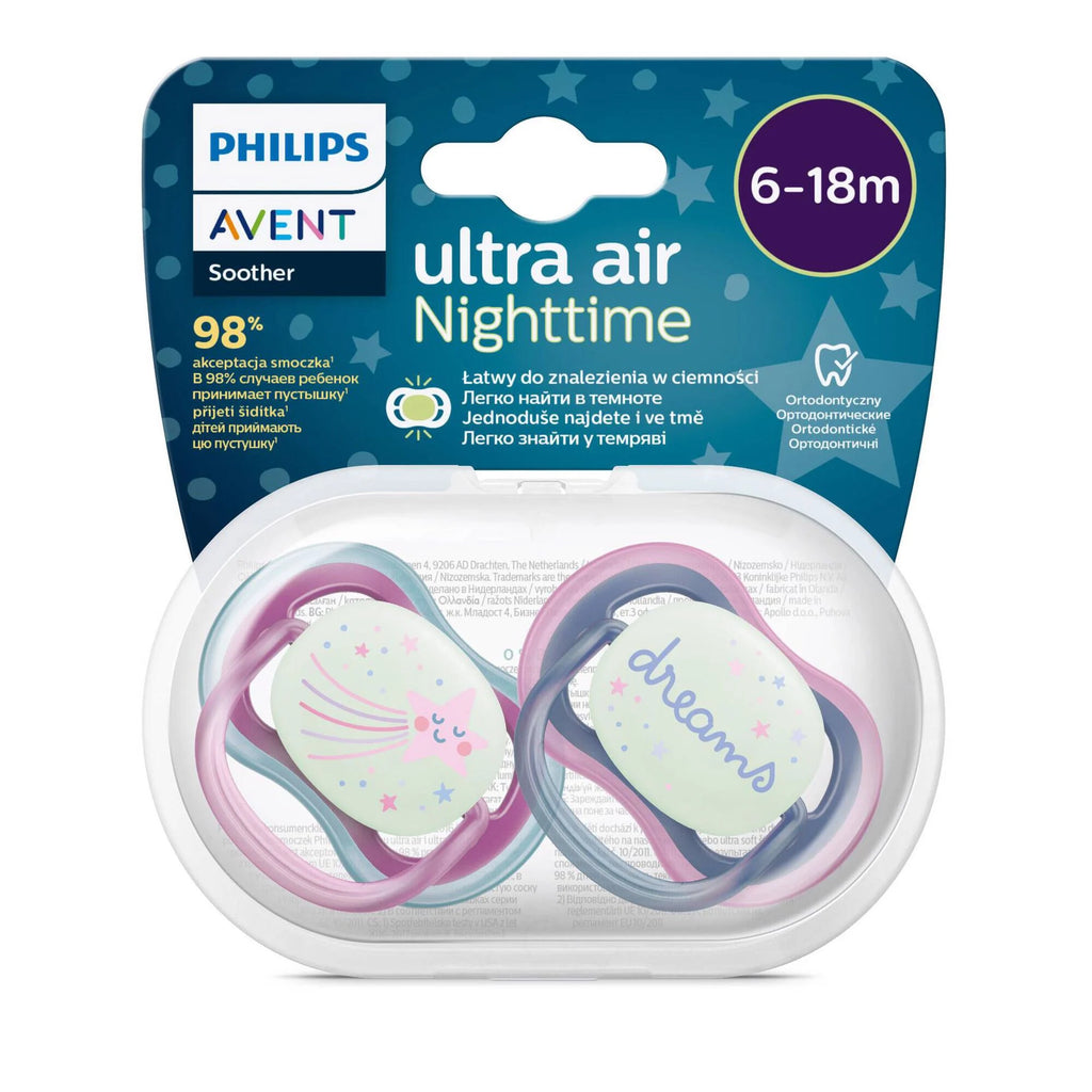 Philips Avent Chupeta Ultra Air Night 6-18 meses Rosa x2