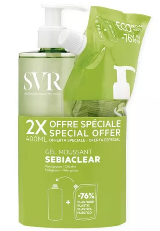 SVR Sebiaclear Gel Moussant 400ml + Recarga 400ml - Limpeza & Oleosidade