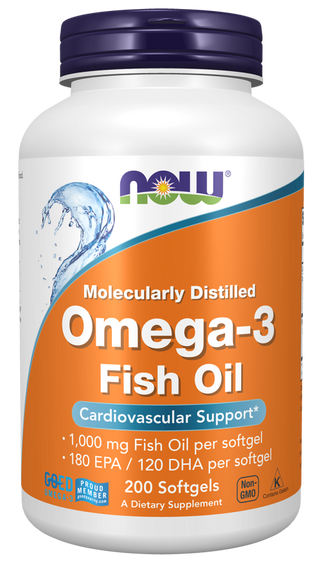 NOW Omega-3 Fish Oil 1000mg  x 200 Cápsulas Moles - Coração e Cérebro