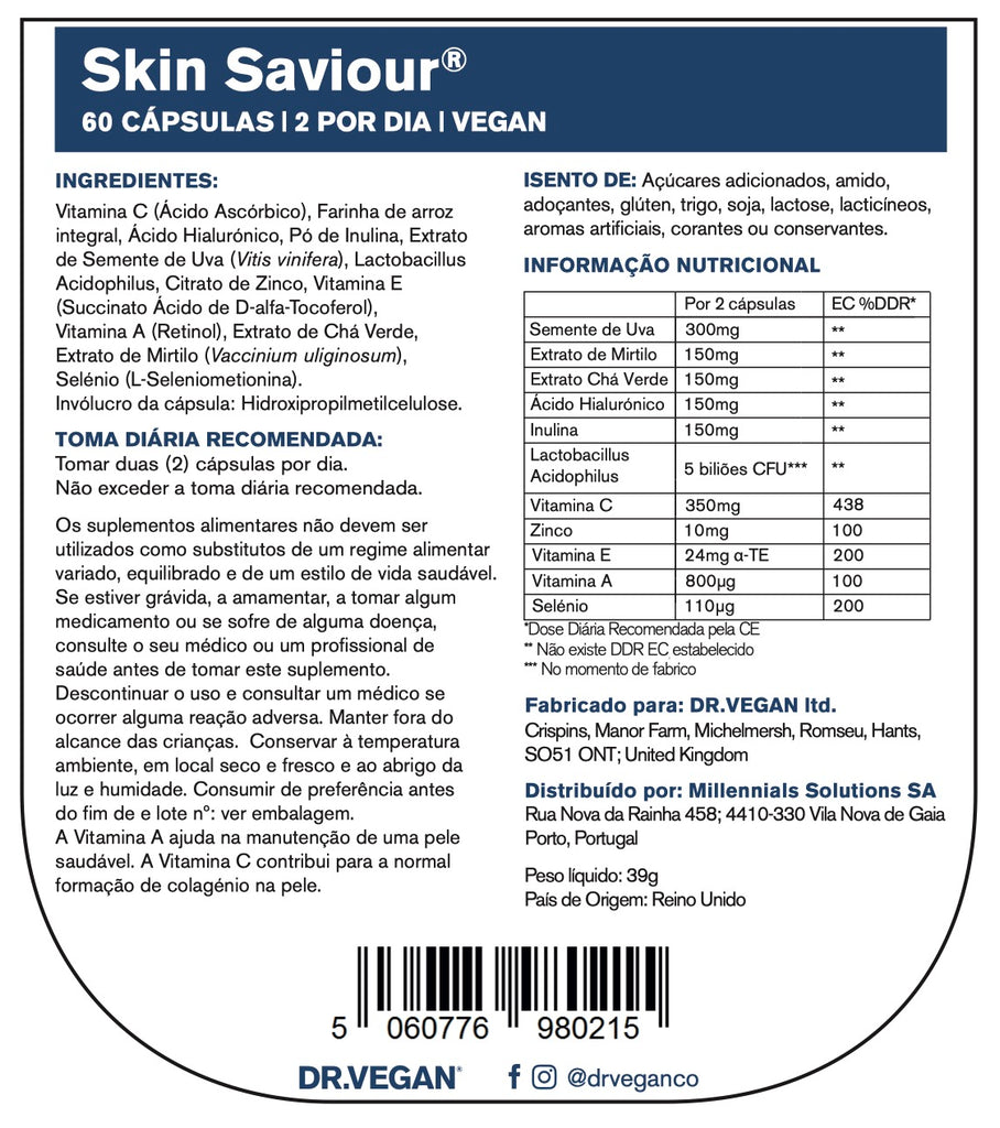 DR.VEGAN® Skin Saviour - Pele x 60 cápsulas
