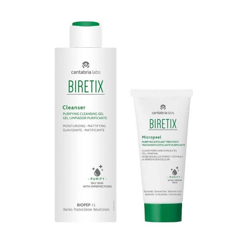 Biretix Pack Gel De Limpeza Purificante + Micropeel Cuidado Esfoliante Purificante