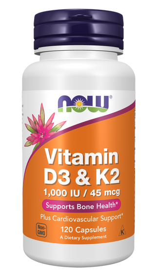 NOW Vitamin D3 & K2 x 120 Cápsulas - Saúde Óssea e Metabolismo do Cálcio