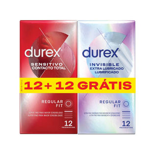 Durex Invisible Extra Lubrificante + Sensitivo Contacto Total - 24 Unidades