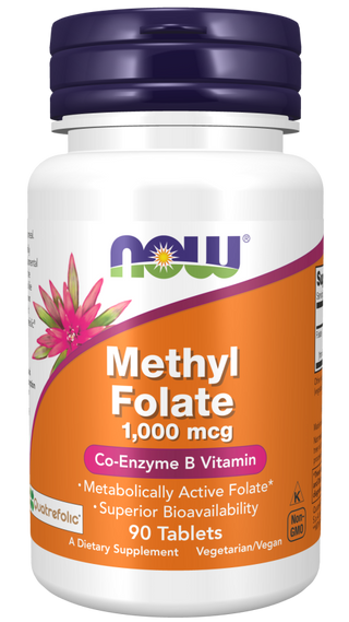 NOW Methyl Folate 1000 mcg x 90 Comprimidos - Folato Ativo para Energia e Sangue