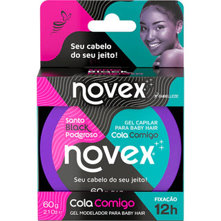 Novex Gel Cola Comigo Santo Black Poderoso 60g – Fixação 12h & Baby Hairs