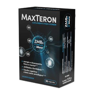 Frasco de MaxTeron suplemento alimentar masculino com zinco, magnésio, vitamina B6 e maca