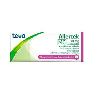 Allertek 10 mg Cetirizina Anti-histamínico 20 Comprimidos