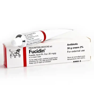 Embalagem de Fucidine Creme 20 mg/g, antibiótico tópico para infeções de pele