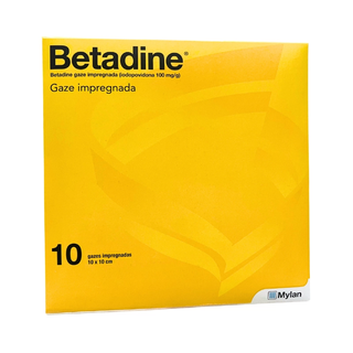 Embalagem de Betadine Gaze Impregnada 10x10cm – antisséptico para cortes, queimaduras e escoriações