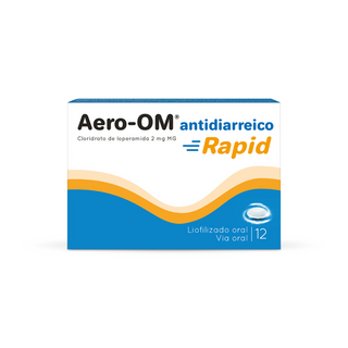Embalagem de Aero-OM Antidiarreico Rapid – 12 comprimidos liofilizados para diarreia