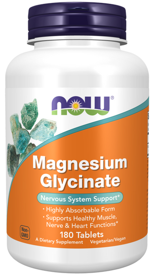 NOW Magnesium Glycinate x 180 Comprimidos - Função Muscular e Nervosa