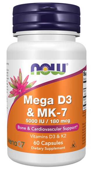 NOW Mega D3 & MK-7 x 60 Cápsulas - Metabolismo do Cálcio e Ossos