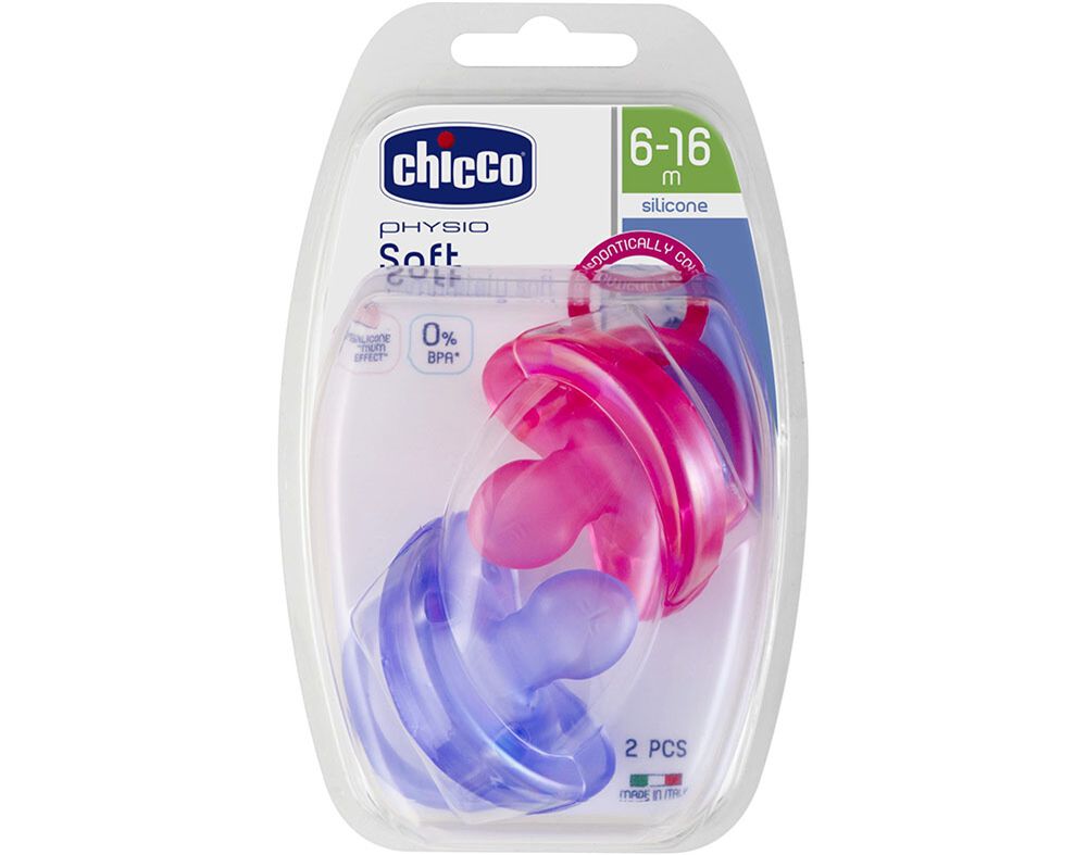 Chicco Chupeta Physio Soft 6-16 meses Rosa e Roxo x2