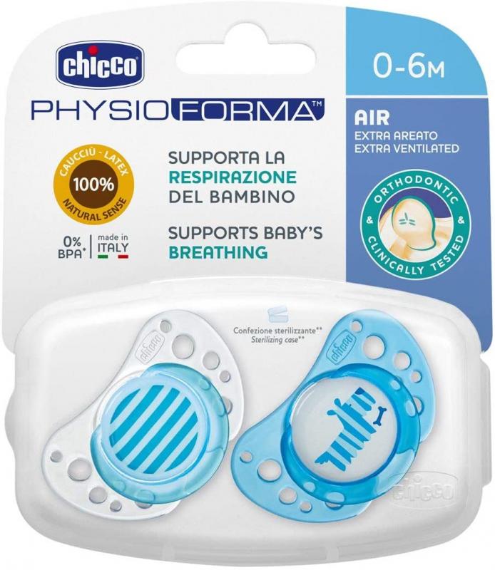Chicco Chupeta Physio Air Látex 0-6 meses Azul x2