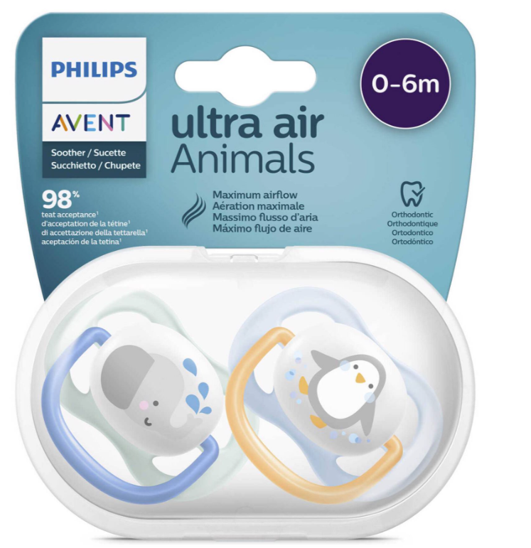 Philips Avent Chupetas Ultra Air Animals 0-6 meses Pinguim e Elefante