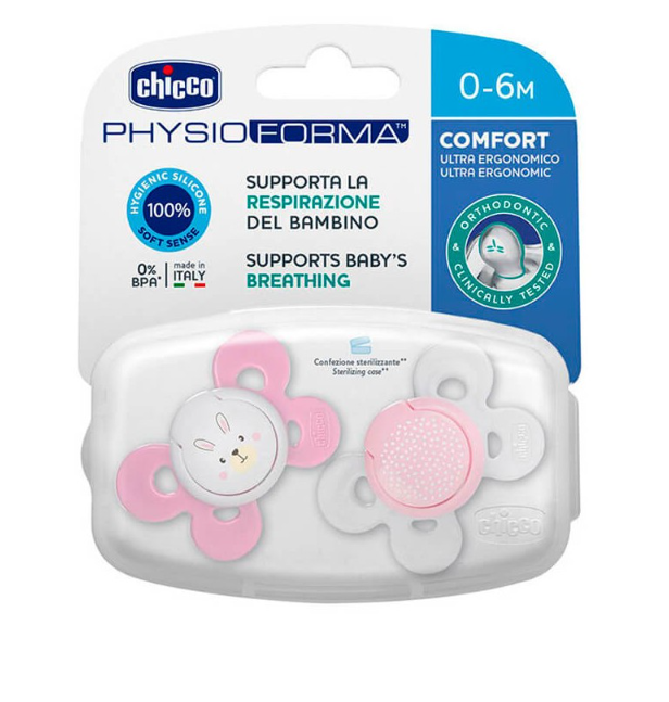 Chicco Chupeta Physio Comfort 0-6 meses Rosa Sortido x2