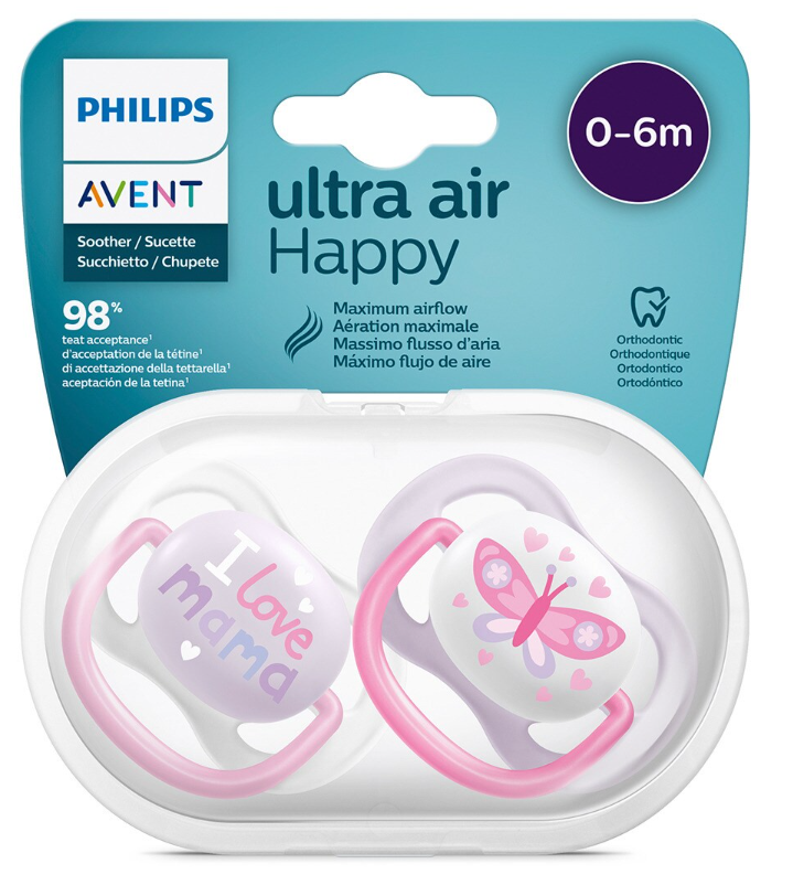 Philips Avent Chupetas Ultra Air Happy 0-6 meses Rosa x2