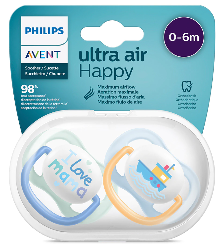 Philips Avent Chupetas Ultra Air Happy 0-6 meses Azul x2