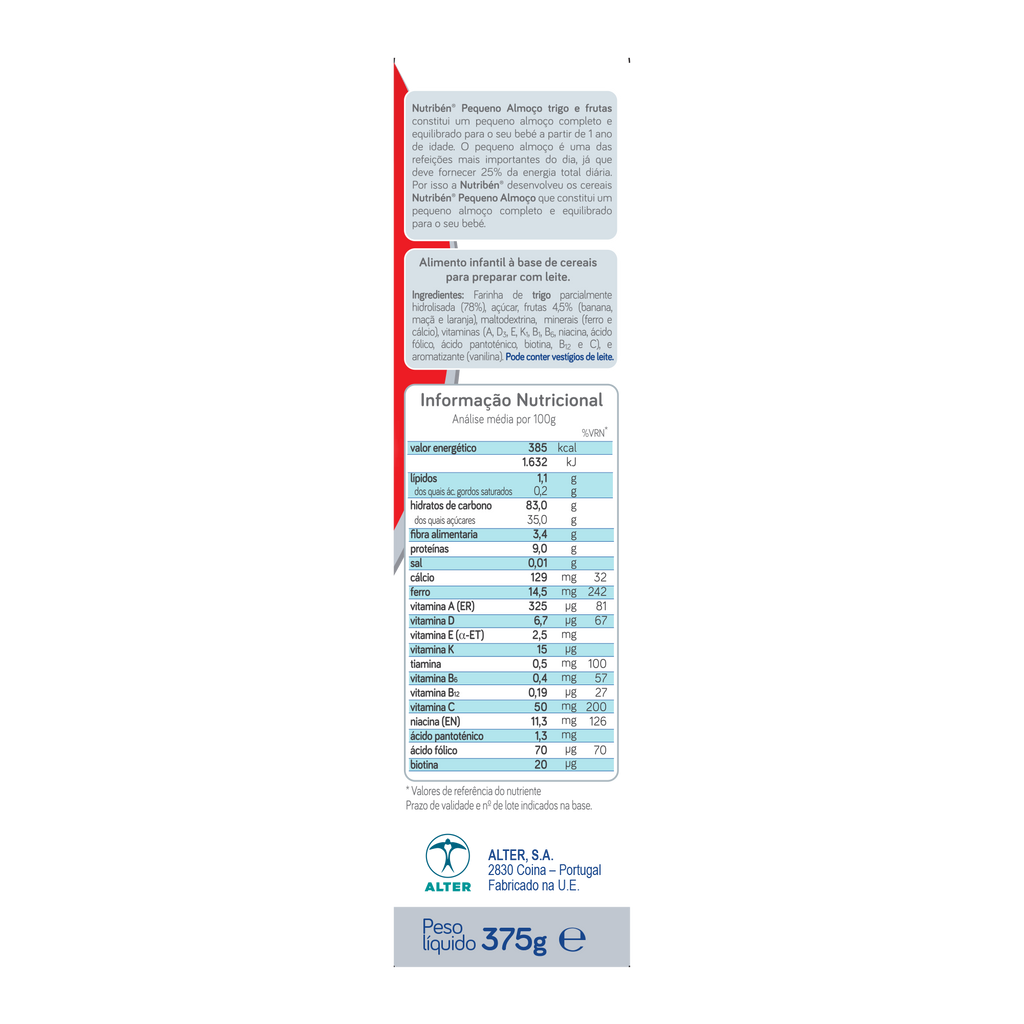 Nutriben Pequeno Almoço Trigo e Frutas 375g