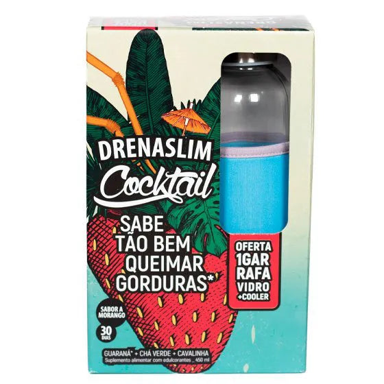 DrenaSlim Cocktail Solução Oral 450ml Morango Com Oferta De Garrafa Vidro + Cooler