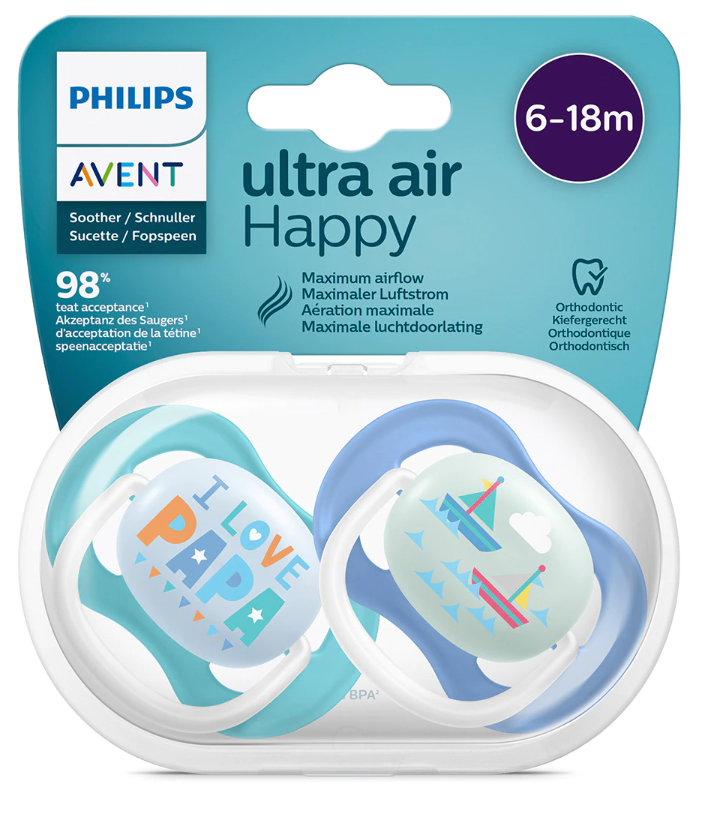 Philips Avent Chupetas Ultra Air Happy 6-18 meses Azul x2