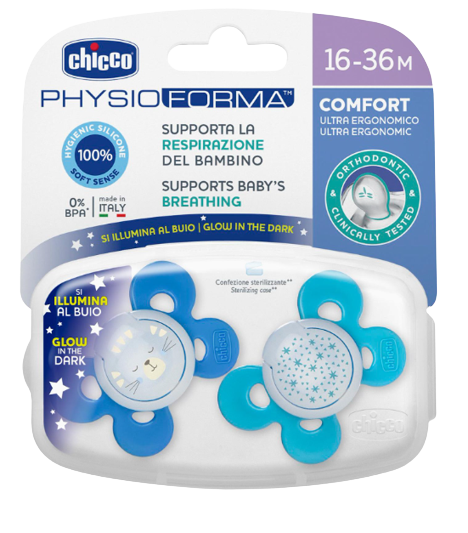 Chicco Chupeta Physio Comfort Luminosa 16-36 meses Azul Sortido x2