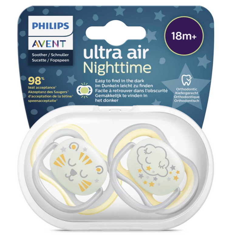 Philips Avent Chupetas Ultra Air Night +18 meses Neutra x2