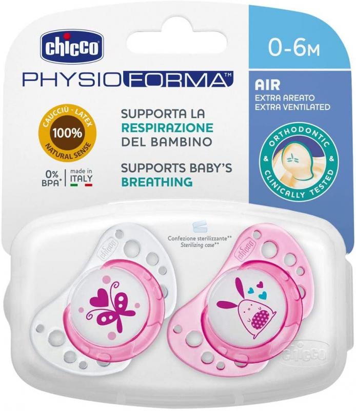 Chicco Chupeta Physio Air Látex 0-6 meses Rosa x2