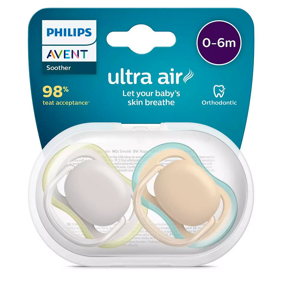Philips Avent Chupetas Ultra Air Trendy 0-6 meses Neutra x2
